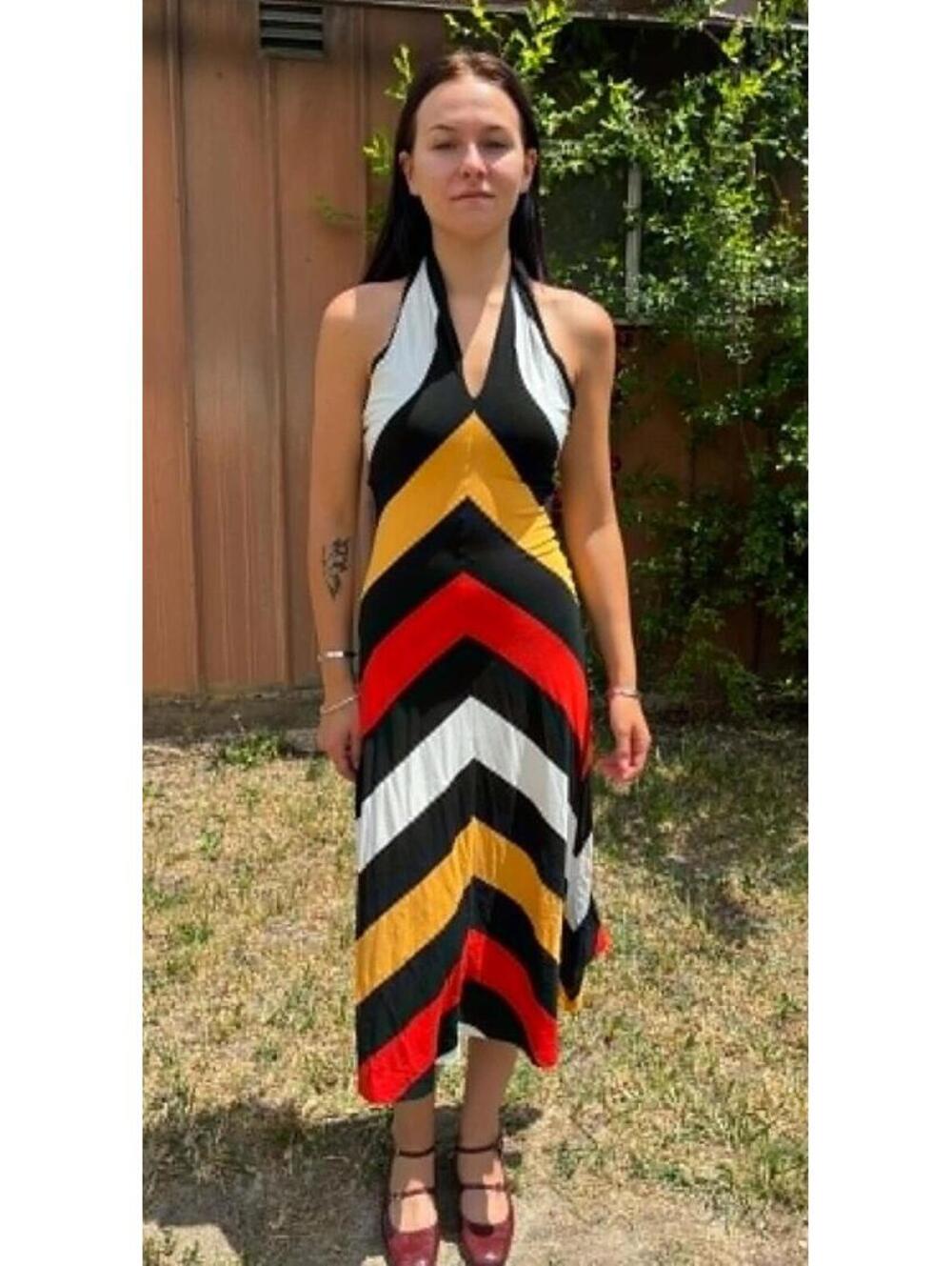 Y2K Isabel de Pedro Chevron Halter Bodycon Maxi Dress US 6